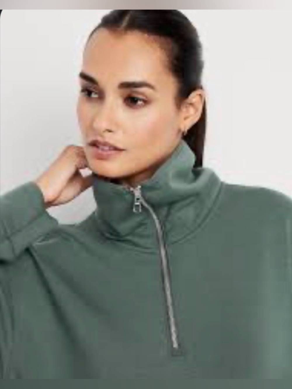 Old Navy Olive Green Women's Half-Zip Funnel Neck Sweatshirt